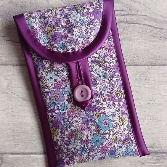 Blue & Purple Floral Print Glasses Case, Phone Case, Storage Pouch