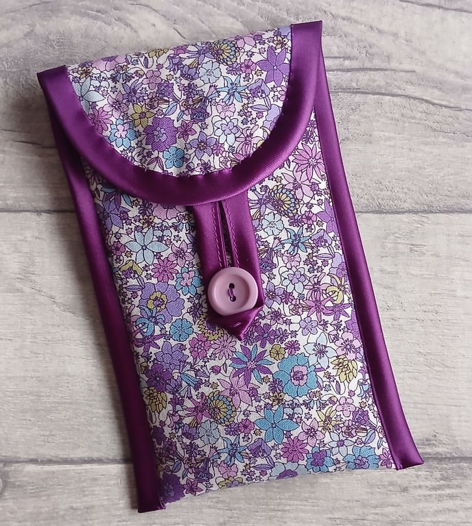 Blue & Purple Floral Print Glasses Case, Phone Case, Storage Pouch