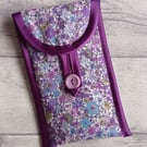 Blue & Purple Floral Print Glasses Case, Phone Case, Storage Pouch