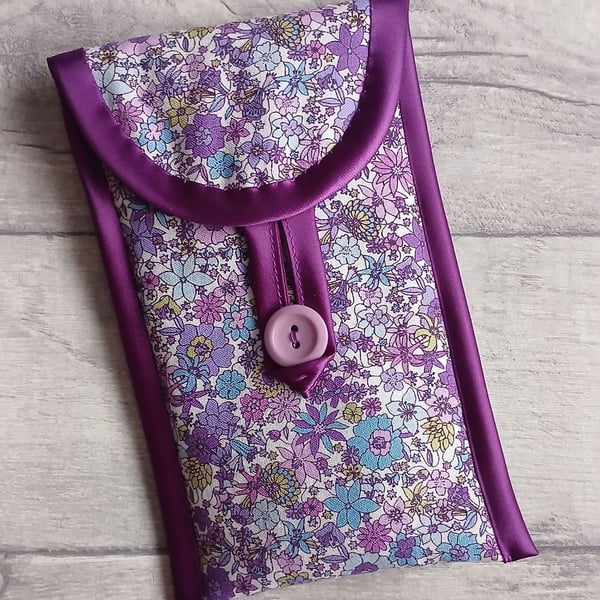 Blue & Purple Floral Print Glasses Case, Phone Case, Storage Pouch