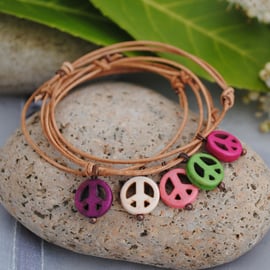 Friendship Bracelet-Leather & Howlite Peace