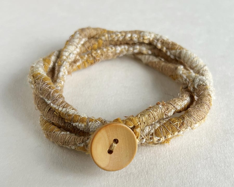 Summer Honey textile bracelet, fabric jewellery, wearable art