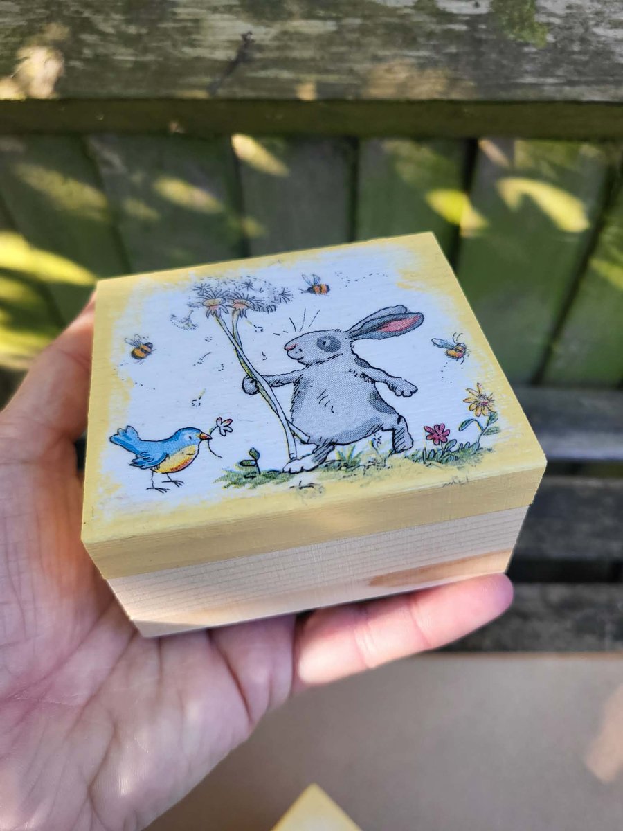 Small Wooden Bunny Keepsake Box , Rabbit & Bird Treasure Chest for Kids 