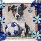 Jack Russell Dog with Football - Hand Crafted Decoupage Greeting Card (2999)