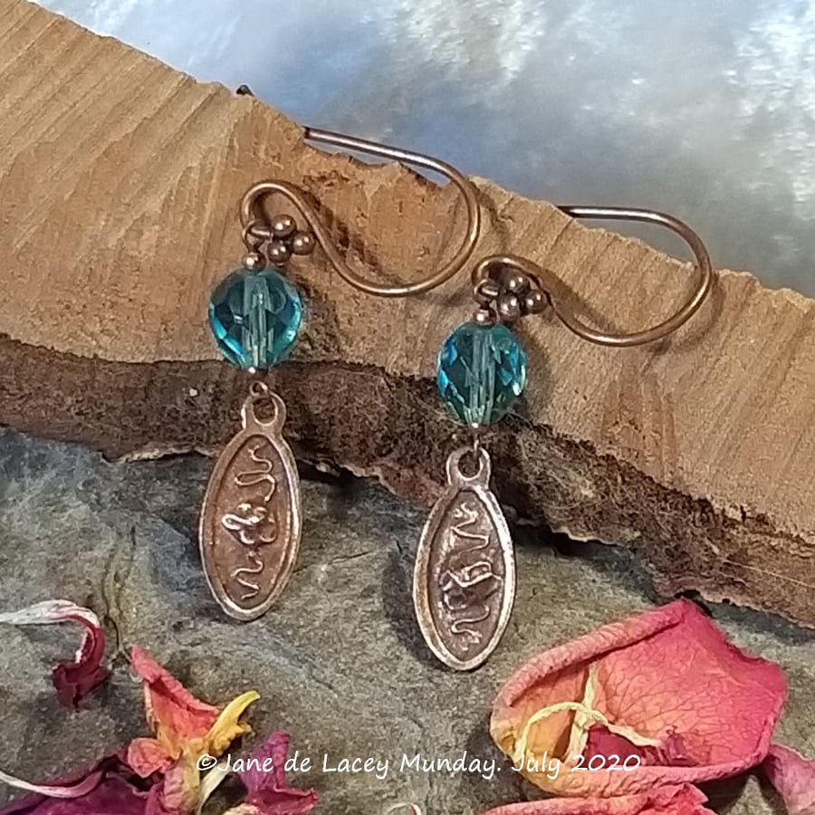 Copper and Turquoise glass bead earrings