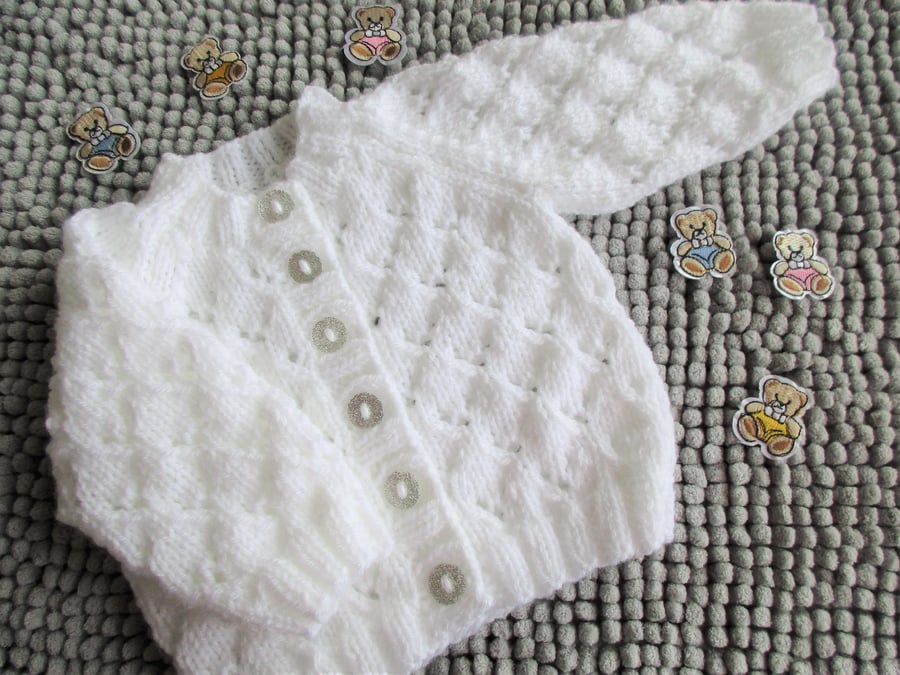 14" White Round Neck Lace Cardigan