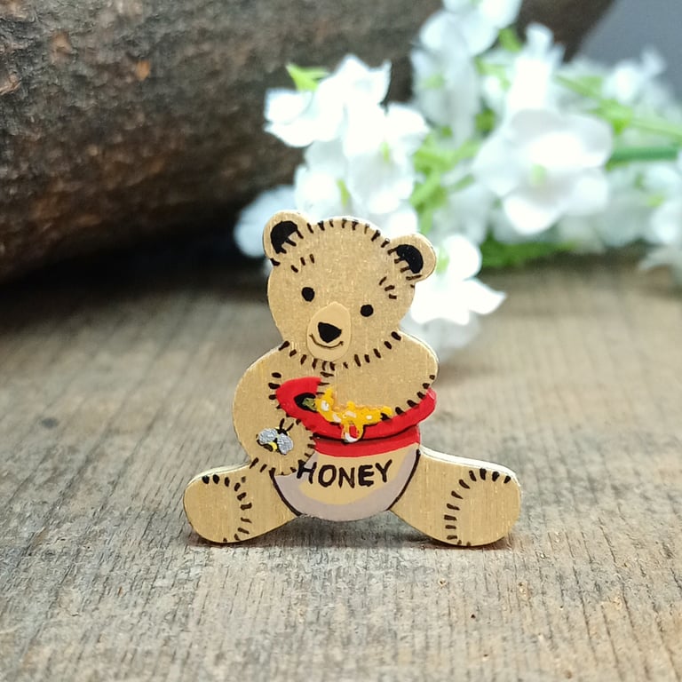 Honey Bee Bear Pin, Handmade Bee Gift, Beekeeper Gift, Teddy Bear Brooch