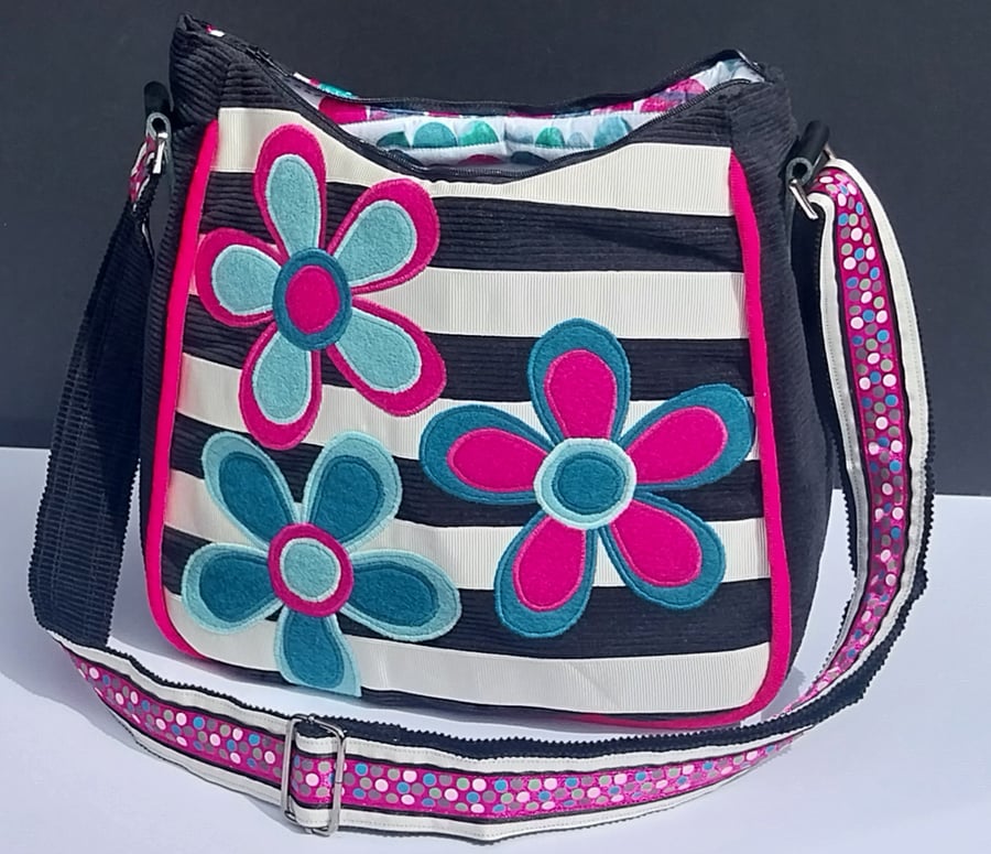 Spots and flowers stripy Handbag