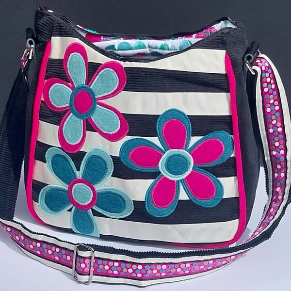 Spots and flowers stripy Handbag