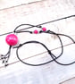 Large stylish boho wooden pendant necklace (pink and silver) - Image 8