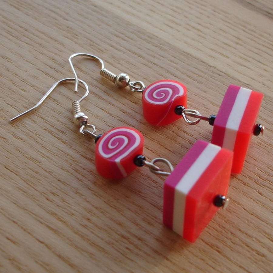 Red and Purple FIMO Polymer Clay Earrings