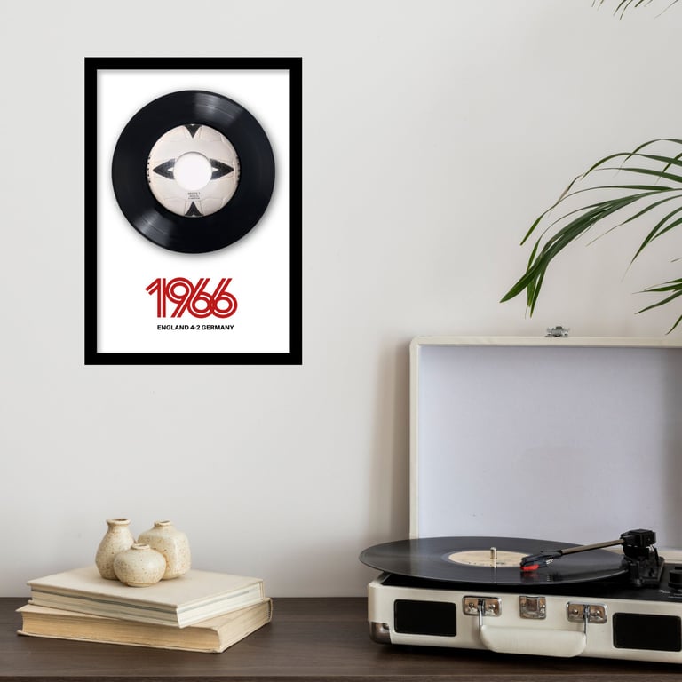 A4 framed 'Three Lions' vinyl record with '1966' graphic
