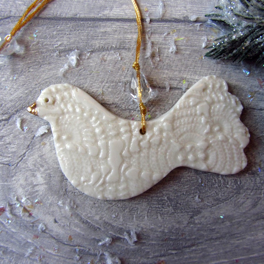 Bird Christmas Decoration - bird with gold beak