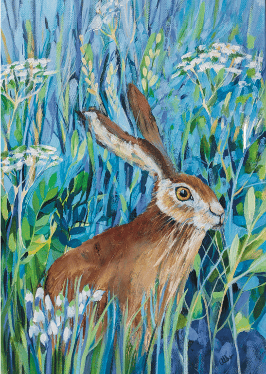 Hare Art card Meadow Hare Blank Card