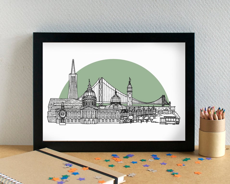 San Francisco Landmarks Skyline Art Print