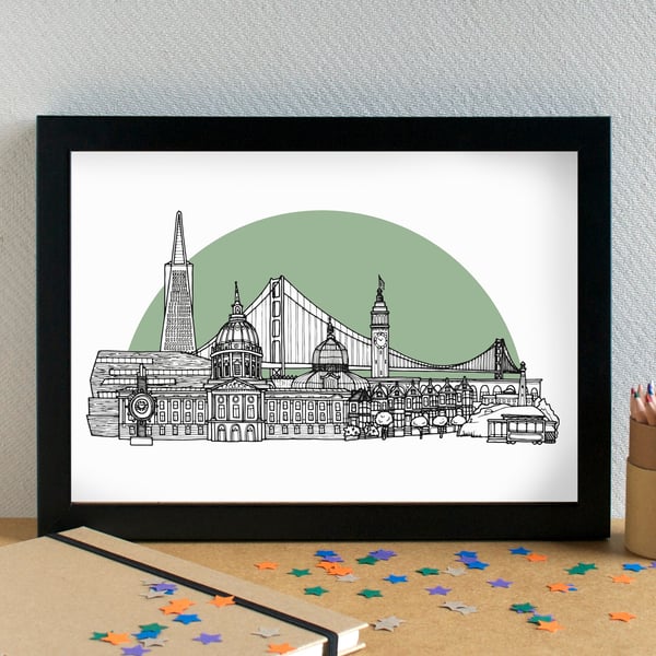 San Francisco Landmarks Skyline Art Print