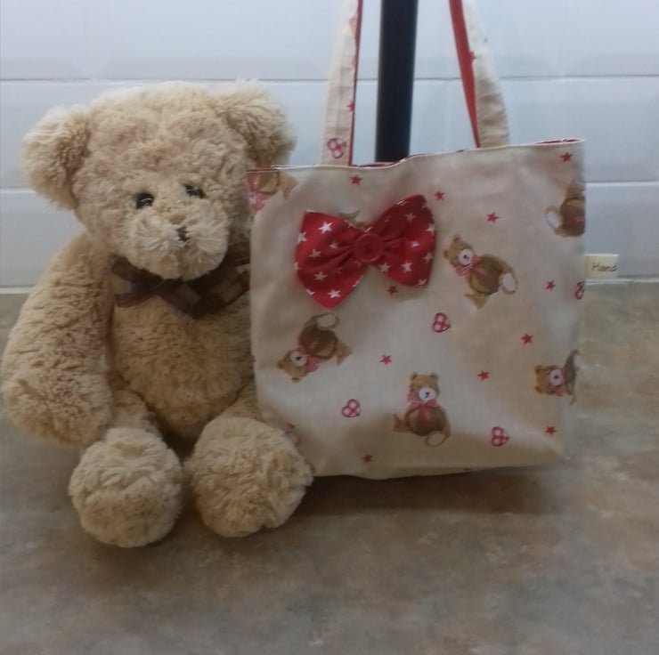 Little girls tote bag with teddy bear bow stars Folksy