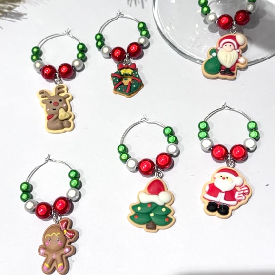 Christmas Wine Glass Charms, red, white,green.