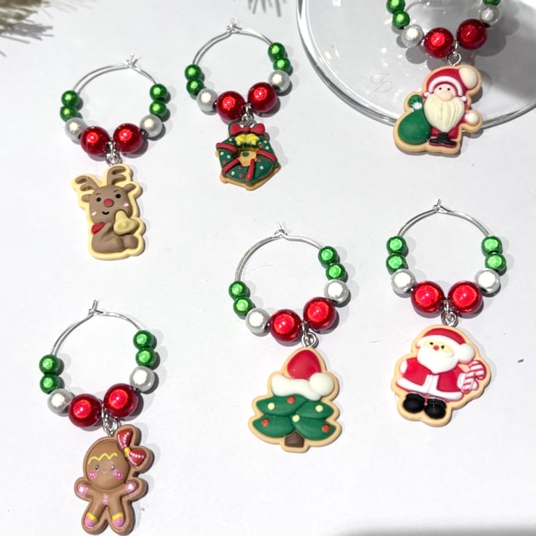 Christmas Wine Glass Charms, red, white,green.