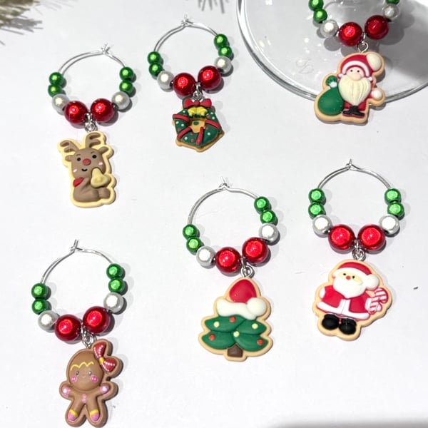 Christmas Wine Glass Charms, red, white,green.