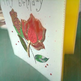 Ruby red rose modern birthday card 