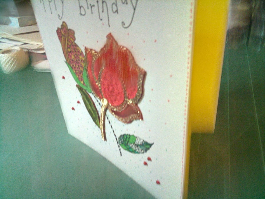 Ruby red rose modern birthday card 