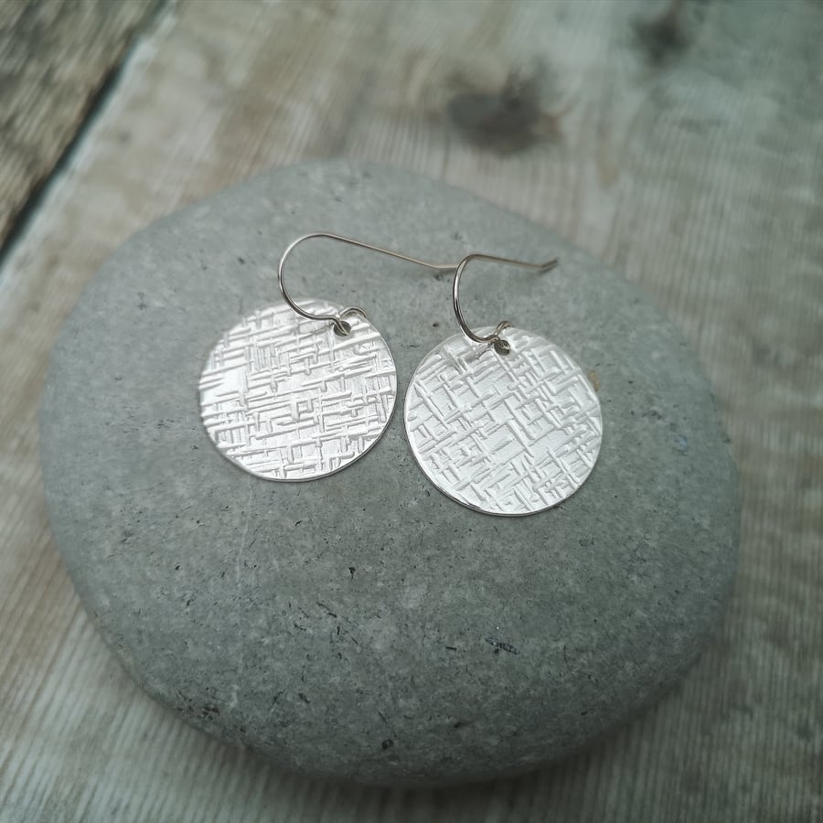 Sterling Silver Large Textured Disc Earrings - SILV058