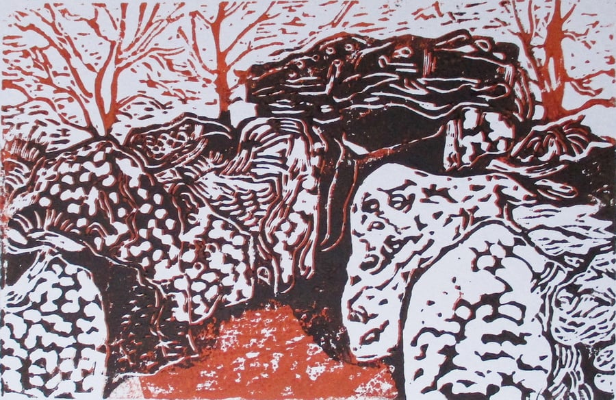 Wayland's Smithy Long Barrow Oxfordshire Original Hand Pressed Linocut Print