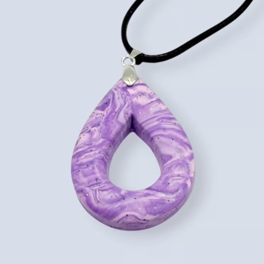 Pink and Lilac Marbled Glasses Holder Necklace with Black Waxed Cord