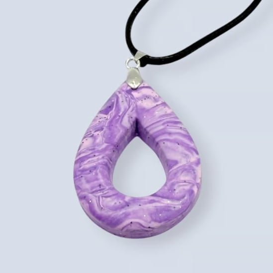 Pink and Lilac Marbled Glasses Holder Necklace with Black Waxed Cord