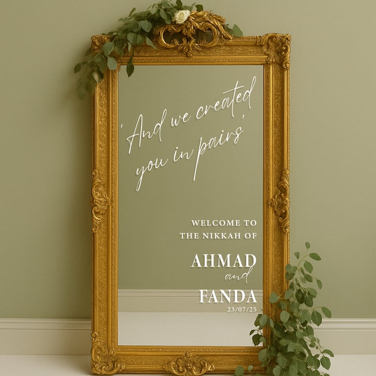 Personalised Nikkah Welcome Vinyl Sticker - ‘And We Created You In Pairs’ 