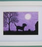 Dog Picture, Framed Art, Labrador and Ball Silhouette, Purple Print, Tree Moon - Image 1