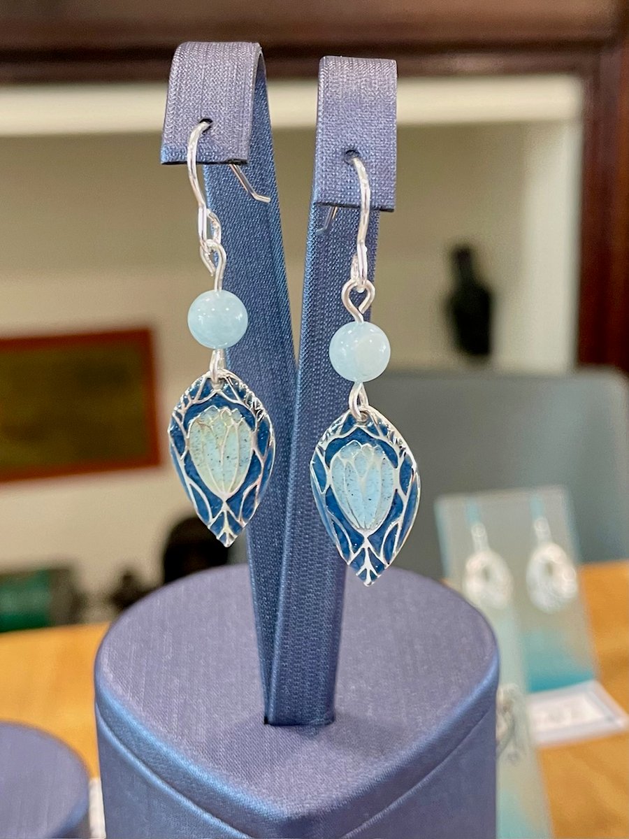 Art Nouveau styled enamel earrings - blue