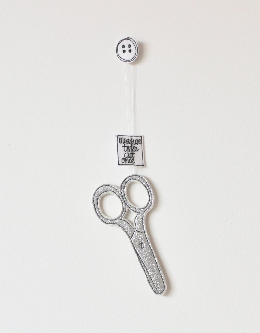 'Measure Twice, Cut Once' Glittery Scissors - Hanging Decoration