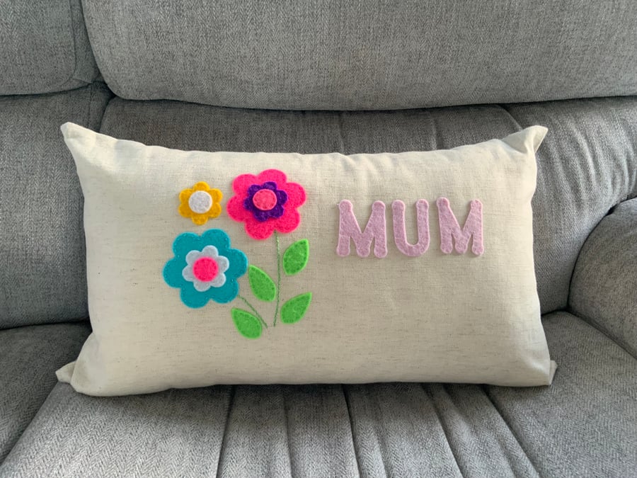 Linen Cushion, Gift for Mum, Mothers Day Gift, Applique Cushion
