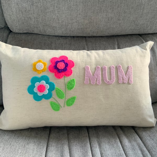 Linen Cushion, Gift for Mum, Mothers Day Gift, Applique Cushion