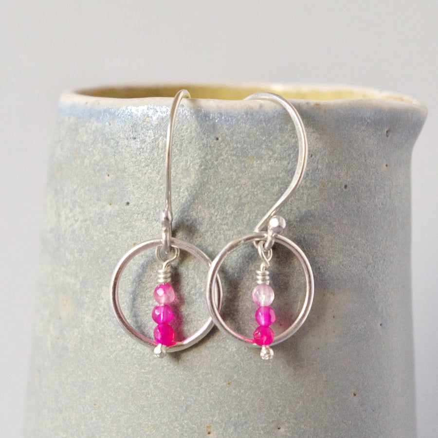 Cherry Pink Banded Agate Semi Prescious Earrings Sterling Silver Fixings