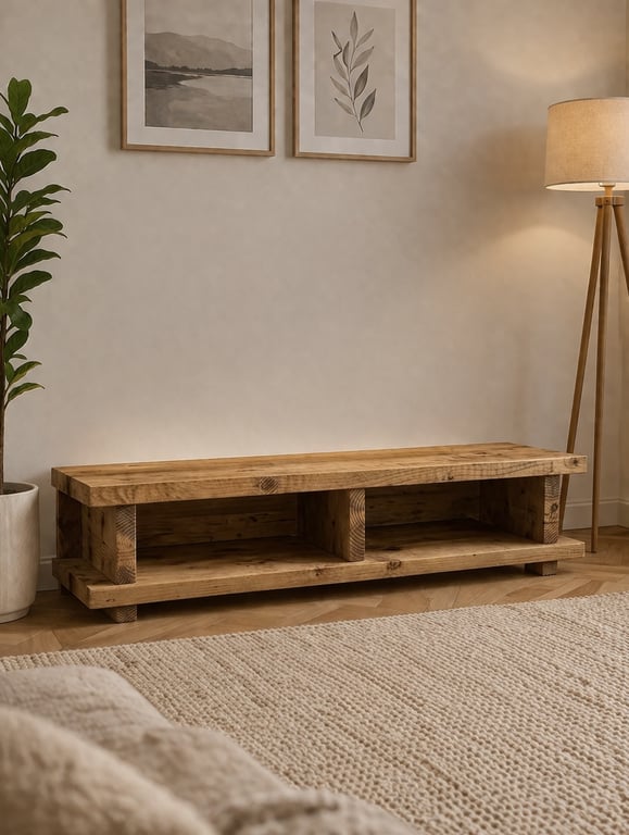 Rustic Wooden Low Rise TV Unit with Dividers 