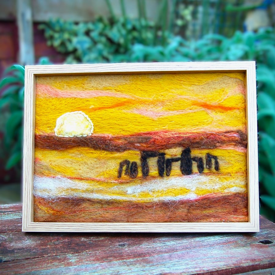  Needle felt picture Stonehenge Summer Solstice - textile art