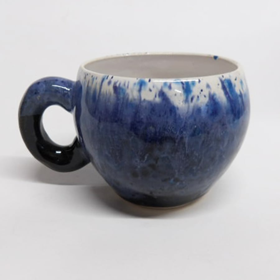 Mug Huggable Midnight Blue hues with Tin white glaze Stoneware Ceramic.