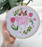 Handmade Springtime Floral Cross-Stitch Wall Art – Framed Seasonal Home Decor