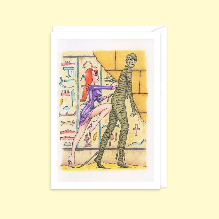 Egyptian Mummy Greeting Card: Hand Drawn Comic Horror Illustration (502)