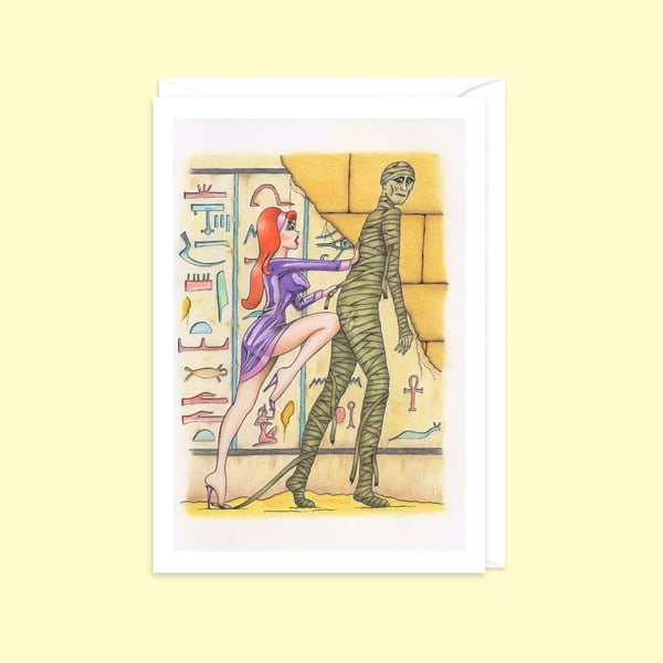 Egyptian Mummy Greeting Card: Hand Drawn Comic Horror Illustration (502)