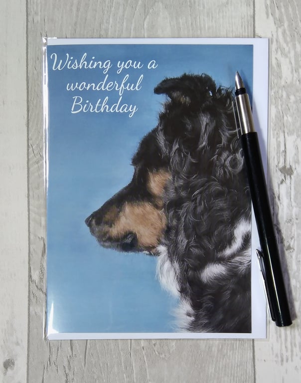 Birthday card. Border Collie Birthday card. Greetings card. Printed card.