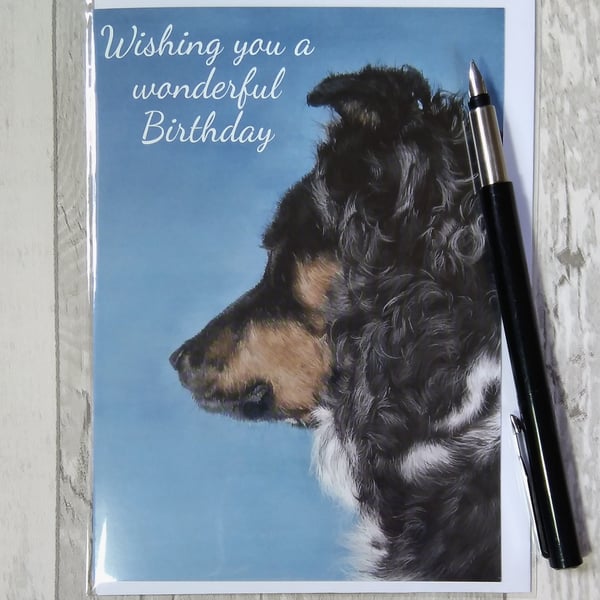 Birthday card. Border Collie Birthday card. Greetings card. Printed card.
