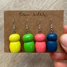 Set of Four Wooden Game Piece Earrings : Mix and Match Yellow, Green, Blue, Pink