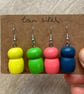Set of Four Wooden Game Piece Earrings : Mix and Match Yellow, Green, Blue, Pink