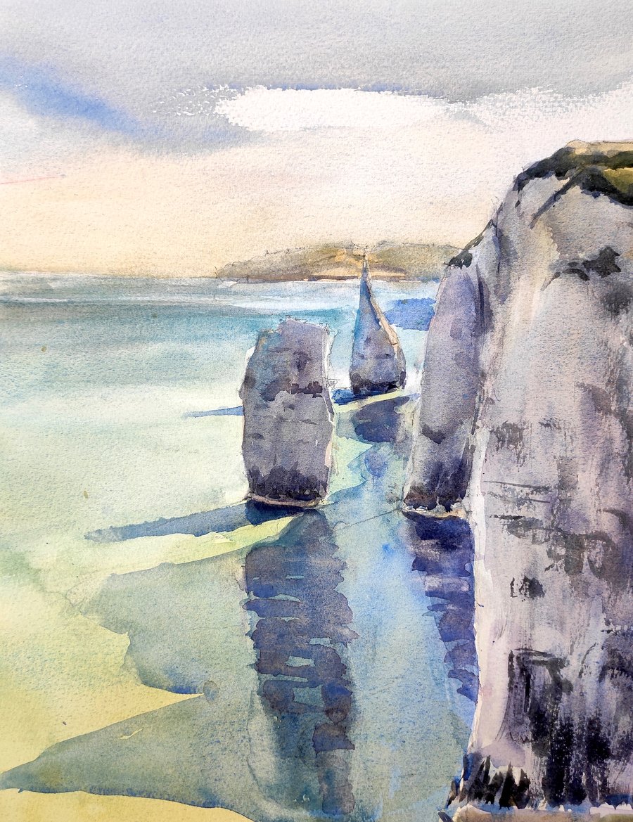 Old Harry Rocks, Printable watercolour wall art, Landscape painting, 