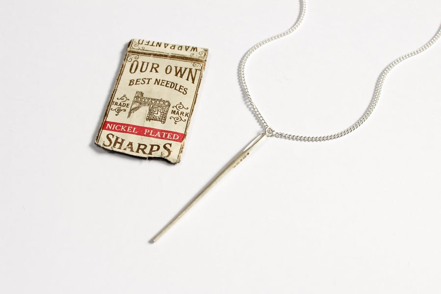 Needle necklace, solid silver needle, sewing necklace