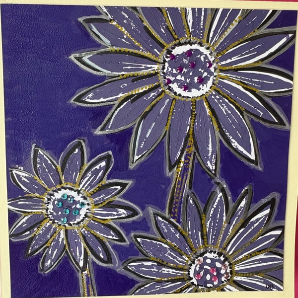Daisy lino printed card, original design 